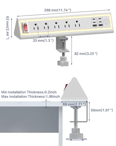 NYYTGE Desk Clamp Power Strip with Nightlight, 40W Fast Charging, 6FT Extension Cord, 4x20 - image 7