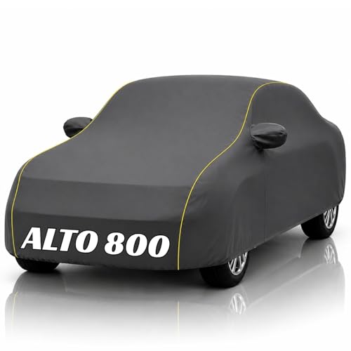 Image of Safe-Cars New Grey 100% Waterproof Alto 800 Car Cover | Polyester Car Body Cover for Rain & Sun | UV Protection, Dustproof, Scratch Resistant, Windproof, Heat Resistant, Custom Fit