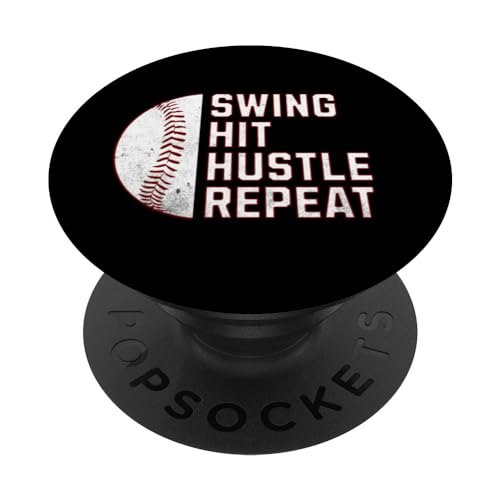 SWING HIT HUSTLE REPEAT - Camiseta de béisbol para jugador de béisbol PopSockets PopGrip Intercambiable