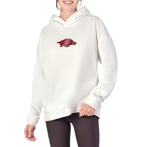 Northwest NCAA Arkansas Razorbacks Women's Pullover Hoodie with Zipper Pockets, Long Sleeve Hooded Sweatshirt, Lightweight Casual Top, White, Large