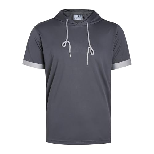 Men's Short Sleeve Hoodies Workout Gym Quick Dry Hooded T-Shirts With Drawstring Running Sweatshirts