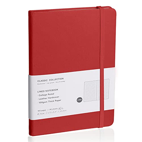 EMOMAS Lined Journal Notebook, (red), 160 Pages, Medium 5.7 inches x 8 inches - 100 gsm Thick Paper, Hardcover