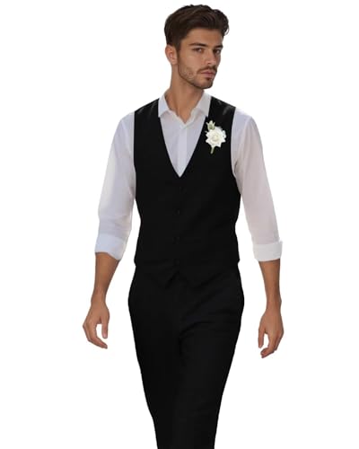 Linen Suit for Men 2 Piece Mens Vest and Pants Set for Casual Summer Beach Wedding Groomsmen Prom