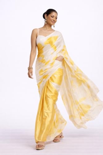 Image of Japan Satin Floral Print Saree for Women with Blouse Piece - Satin Finish Draped Saree