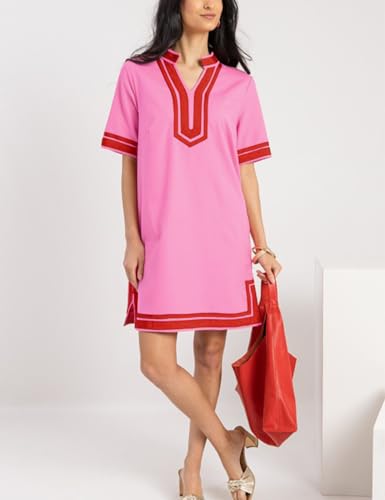 QIBABU Linen Dress for Women Color Block Swimsuit Coverup Casual Shirt Dress with Pockets4