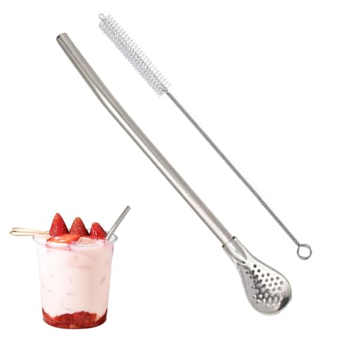 Cuchara de paja de acero inoxidable - Agitador de colador filtrado | Pajitas de cuchara de bombilla portátiles seguras para Yerba Mate, té, café y sopa | Cuchara de paja extraíble reutilizable con