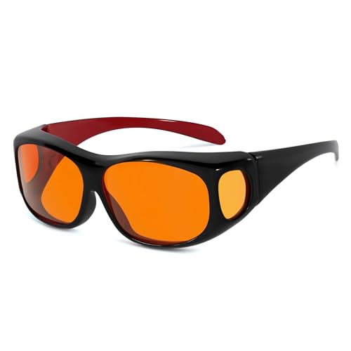 Eyekepper 100% Blue Light Reduction Huge Fitover Anti-Blue Blocking Computer Eyeglasses with Extra Amber Lenses Black Red