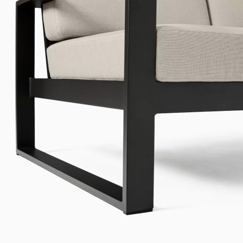 Image of Outdoor Sofa (or Outdoor Loveseat /Patio Sofa) Matte Black Aluminum Frame with Beige Outdoor Cushions. Sleek Open-Frame Architecture with Weather-Resistant Deep-Seating Configuration.