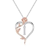 TINGN Collar con inicial de corazón para mujer, delicado chapado en oro blanco de 14 quilates, collar con inicial de rosa con letra A-Z, collares con colgante de letra A-Z, regalos de cumpleaños para