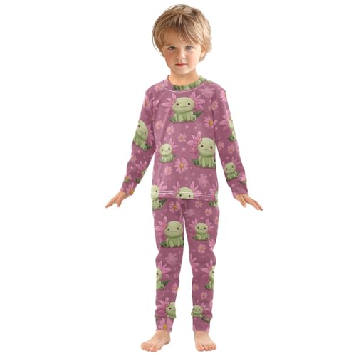 Pajama Sets Long Sleeve Cute Green Axolotl with Flowers Soft Comfy Sleepwear 2 Piece PJS 3-8T2