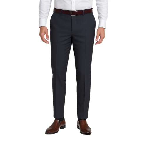 Image of Men's Stretchable Formal Trousers | Regular Fit Mid Rise Office Wear Pants | Elasticated Waistband 2 Inch Stretch | 4 Pocket Pant