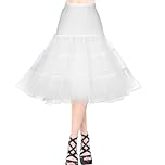 AYBUY 50s Women Retro Petticoat Underskirt,Vintage A-line Underskirt Classic Elastic Rockabilly Tutu Skirt for Ladies Half Slip Dress-up Parties Dancing, Halloween Party, Dancing,White,XL