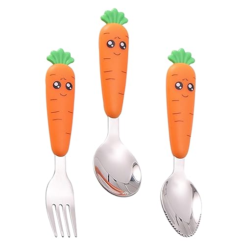 Generic ステンレス製ベビー用フォーク&スプーンセット ? 人間工学設計で握りやすく、滑らかな仕上がりで安全な子供用カトラリー (13.5x3.5cm,アソートカラーb)