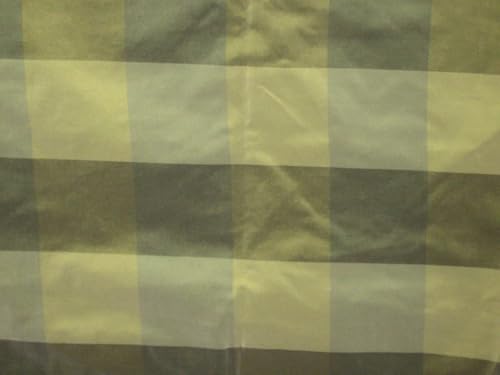 Tissu taffetas 100% pure soie verte à carreaux de haute couture - 2