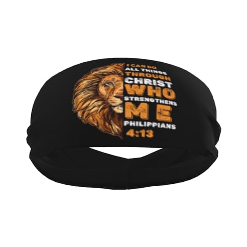 Vintage Lion Christian I Can Do All Things Through Christ Who Strengthens Me Philippians Sports Headband Sweatbands for Men Women Unisex Yoga Workout Athletic Running Sweat Band