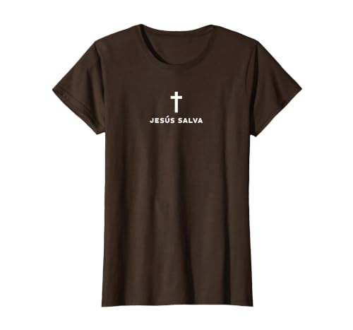 Jesus Saves Minimal Christian Spanish Language T-Shirt, Women, Brown, Large