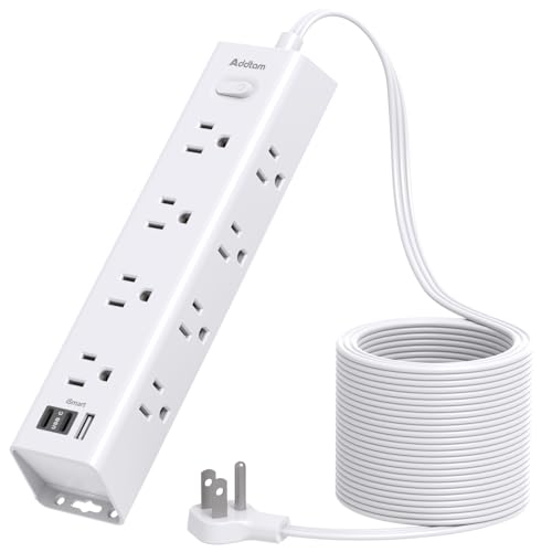 15Ft Extension Cord with Multiple Outlets Addtam Flat Plug Power Strip Surge Protector with 15 Ft Long Cord 12 Outlet 3 USB Ports (2USB C) Desk Charging Station for Home College Dorm Room Essentials