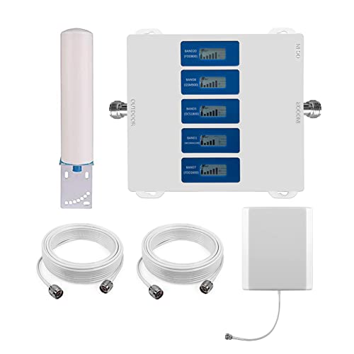 Amplificateur 4G Amplificateur GSM Amplificateur de Signal, 5 Bandes 800/900/1800/2100/2600MHz, Compatible avec Tous Les Opérateurs Mobile Cover