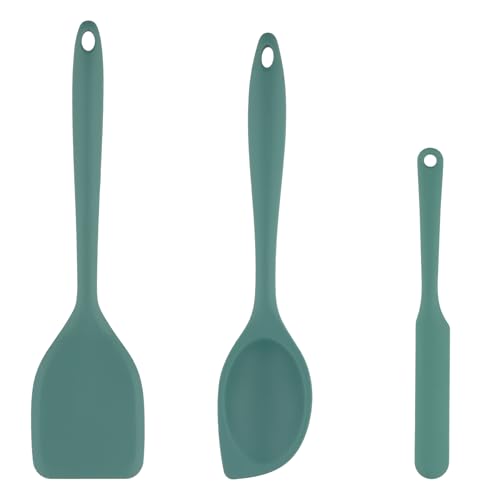 Juego de Espátulas de Silicona de Grado Alimenticio Resistentes al Calor para Hornear Transferir Alimentos Cocinar y Mezclar, 3PCS Antiadherentes Utensilios de Cocina con Espátula Cuchara, Verde