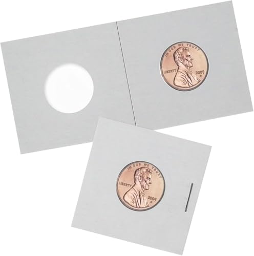 BCW Premium 2x2 Penny Size Coin Holders - Pack of 100 Fold & Staple Coin Flips for Cent/Penny Coins (19mm) - Crystal Clear Archival Polyester and Sturdy Cardboard Construction