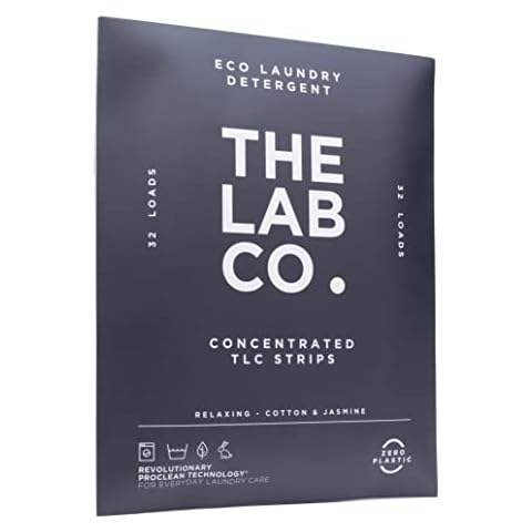 The Lab Co. Laundry Detergent Strips Sheets Eco Ultra-Concentrated Non-Bio Relaxing Fragrance Cotton & Jasmine for Hand and Machine Washing. Up to 32 Loads Cover