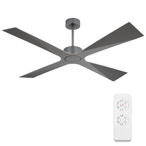 Image of WINGBO 64 inch Wet Rated Outdoor Ceiling Fan without Lights, 4 ABS Plastic Blades, 6-Speed Reversible Quiet DC Motor, Waterproof Ceiling Fan No Lights for Patio Porch Gazebo Garage, Brushed Graphite