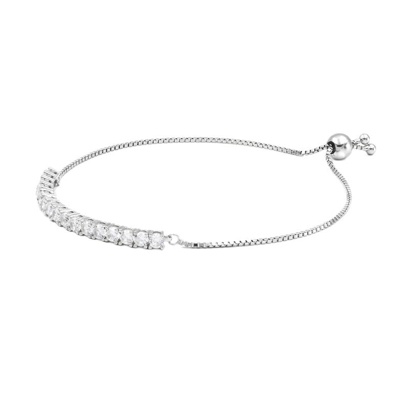Image of Zarkan Elegant Solitaire Silver Bracelet Gift Certified Authentic 925 Hallmark Adjustable Rhodium Plated