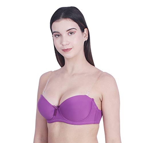 Image of Brachy Women Cotton Nylon Spandex Padded Underwire Strapless Backless Invisible Clear Transparent Back Push up Bra with (Free Extra Transparent Strap)