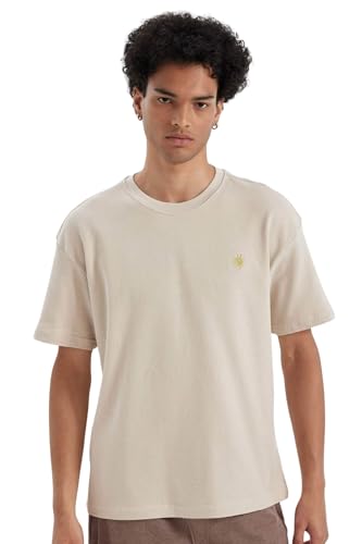 DeFacto Man Oversize Fit Crew Neck SHORT SLEEVE Knitted Short Sleeve T-Shirt C0151AX, Stone M