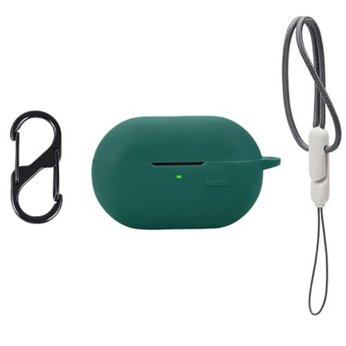 For SOUNDPEATS CC(PearlClip Pro)ケース 保護カバー【SHANCHI】ワイヤレスイヤホンシリコン保護カバー (登山用バックル+ストラップ付き) 転倒防止、引っ掻き防止、衝撃防止、装着可能充電可能、防水、防塵(グリーン)