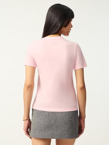 Image of The Souled Store Casual Classics: Women and Girls Short Sleeves Spread Collar Solid Cotton Regular Fit Breathable Lightweight Trendy Everyday T-Shirt