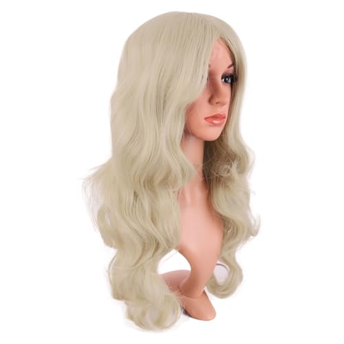 Image of MapofBeauty 24 Inch Long Wavy Side Bangs Party Anime Cosplay Wig, Blonde | 60 cm Synthetic Fiber Wig, Women, Charming