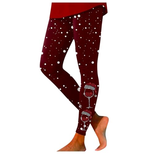 Leggings de mujer invierno Navidad térmica con diseño exclusivo de Navidad para yoga y carrera, cómodo Slim Fit grueso forro polar Sportswear, rojo, L