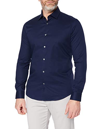 Marca Amazon - MERAKI Camisa Clásica Entallada de Vestir Hombre, Azul (Navy), S, Label: S