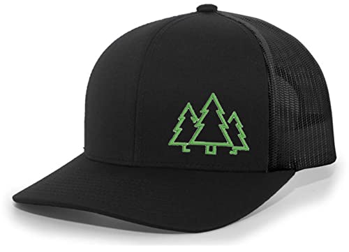 Heritage Pride Pine Trees Mens Embroidered Mesh Back Trucker Hat Baseball Cap, Black/Black #TOP9