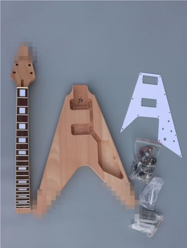 Kits de guitarra elétrica DIY em forma de V escala de jacarandá corpo de mogno 22 trastes HH captado