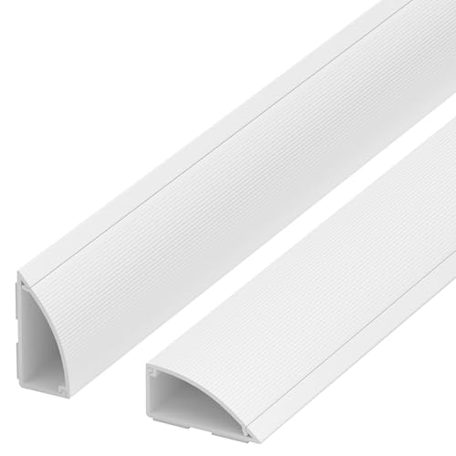 Image of ZhiYo 68in Corner Cable Hider, Floor Cord Cover for 3-5 Cords, White | Self-adhesives Wire Hider for Baseboard /Wall, 4 Pack (17 inch Each), Quarter Round Cable Management Raceway, 0.8in H x 1.8in W