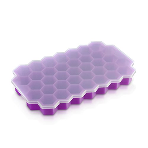 Silicone Ice Mold with Lid Ice Tray 37 Small Ice Cubes Frozen Making Tool for Kitchen (Purple)