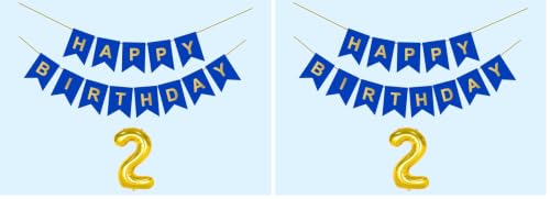 Image of Mystic Toy Store 2nd Happy Birthday Decoration Kit Dark Blue for 2 year Old Boys Girls Baby with Number Two Party Decorations Decor Celebration Items Item Set Combo Reusable Paper Banner (Pack of 2)