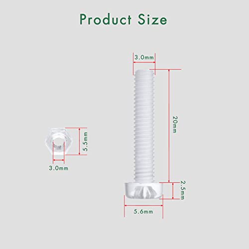 Pzsmocn 100 Pieces/50 Sets M3*20 mm PC Transparent Plastic Cross-recessed Round Head Screws and Hexagonal Nuts Kit - Image 2