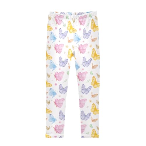CaTaKu Girls Leggings Rose Butterfly Leggings for Girls Kids Athletic Workout Yoga Pants Size 4-10T
