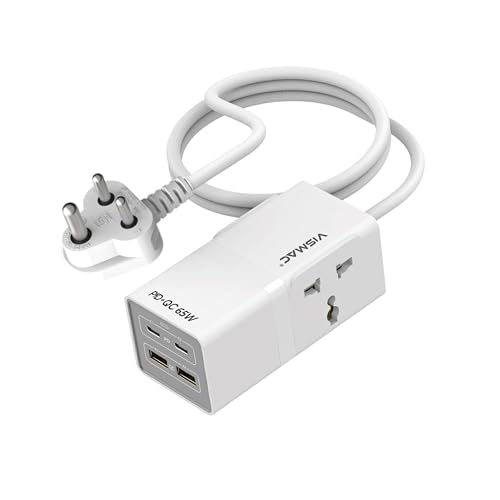 Image of Vismac 65W Fast Charging Extension Board with 2 USB-A & 2 Type-C PD Ports, Universal Socket, Surge Protection | 1-Year Warrenty | Multi Device Charging Station for Home Office Travel (1.5 Meters)