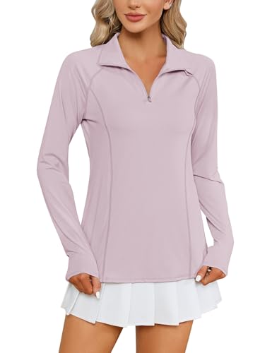 Image of LOMON Women Long Sleeve Shirts Sun Protection 1 /4 Zip Summer Quick Dry Hiking Shirts Quarter Zip Pullover for Women