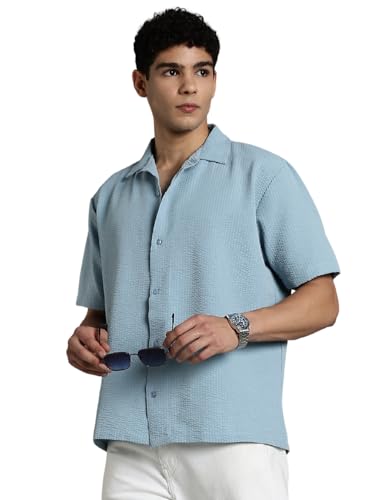Image of FYLTR Men's Solid Casual Textured Shirt - Half Sleeves | Shirts for Men | Summer Shirt | Regular Fit