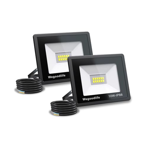 Wegoodlife 2 Stück 10W LED Strahler Außen, Superhell 730LM Wandleuchte, 3000K Warmweiß Aussenstrahler, IP66 Wasserdicht Flutlicht, Scheinwerfer für Hinterhof Auffahrt Garage Sportplatz Flur Garten