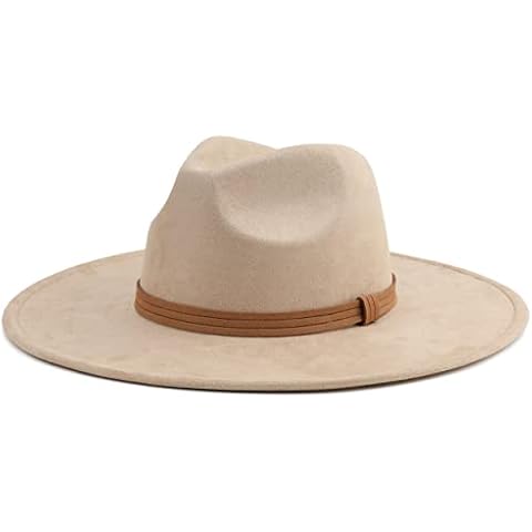 Pro Celia Big Wide Brim Fedora Hat for Women Large Felt Panama Rancher Hat (Stripe-Beige) Cover