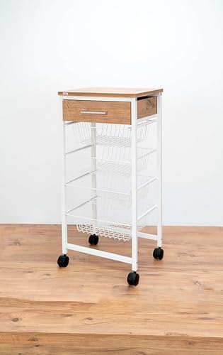 Carro Verdulero Con Ruedas Y Cajón – Mueble De Cocina Blanco, 85x37x37 Cm, Con 4 Cestas