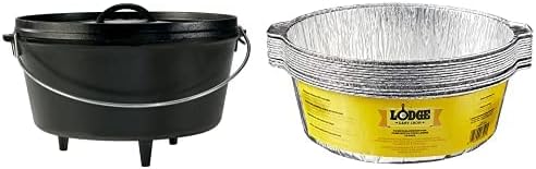 Lodge Paquete de horno holandés de hierro fundido sazonado, horno de campamento de 12 pulgadas de profundidad (8 cuartos de galón) + revestimientos