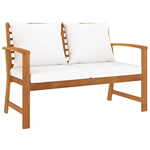 vidaXL Banc de Jardin avec Coussin Canapé de Patio Banc d'Extérieur Meuble de Jardin Terrasse Cour Crème 120 cm Bois Solide d'Acacia