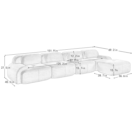 Image of Corduroy Modular Sectional Sofa, Oversized Cloud Couches for Living Room